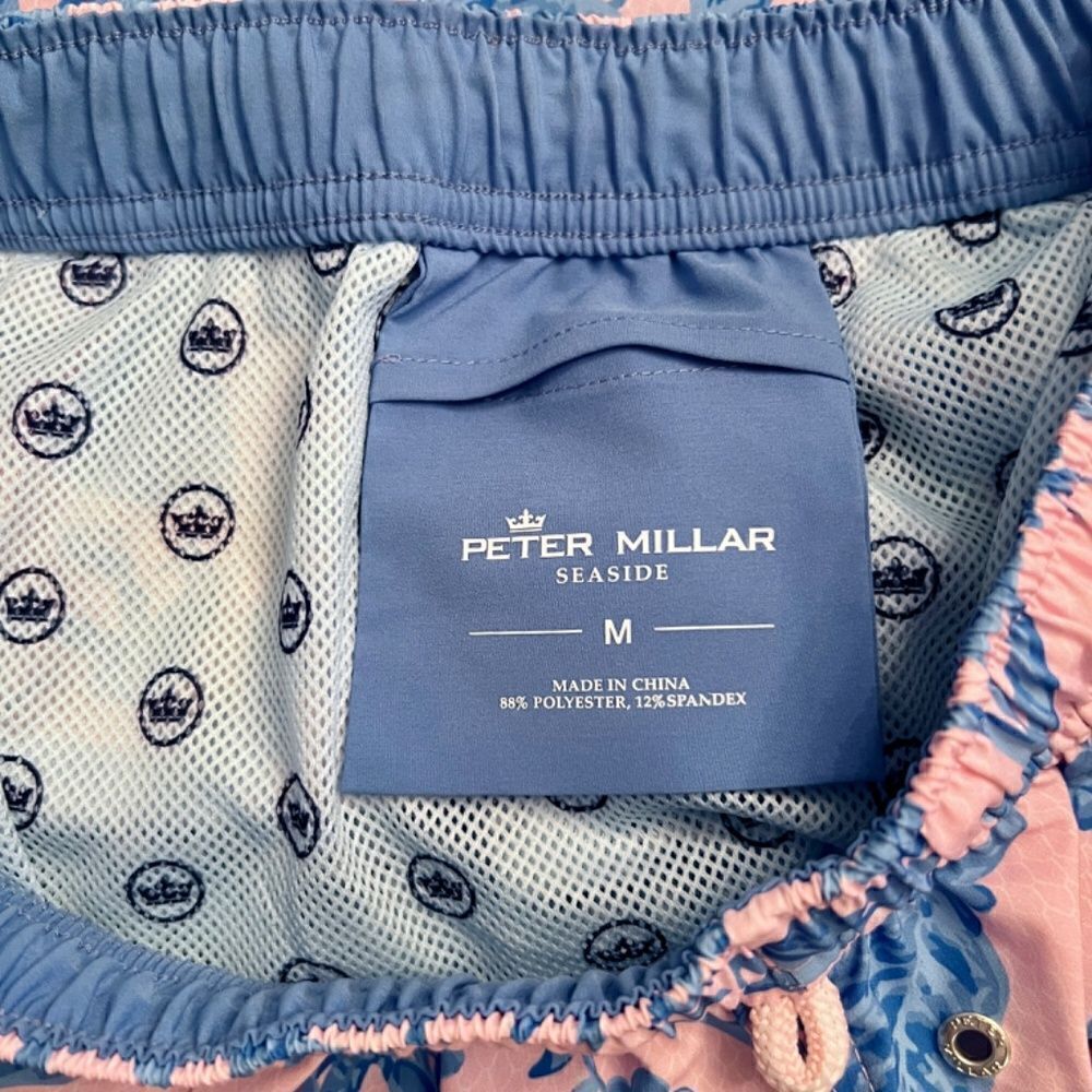 EUC Men's Peter Millar Seaside Pink Blue Snake Garden Print Swim Trunks MEDIUM - Picture 5 of 5
